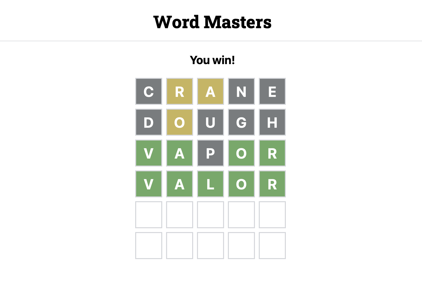 screenshot of word masters game